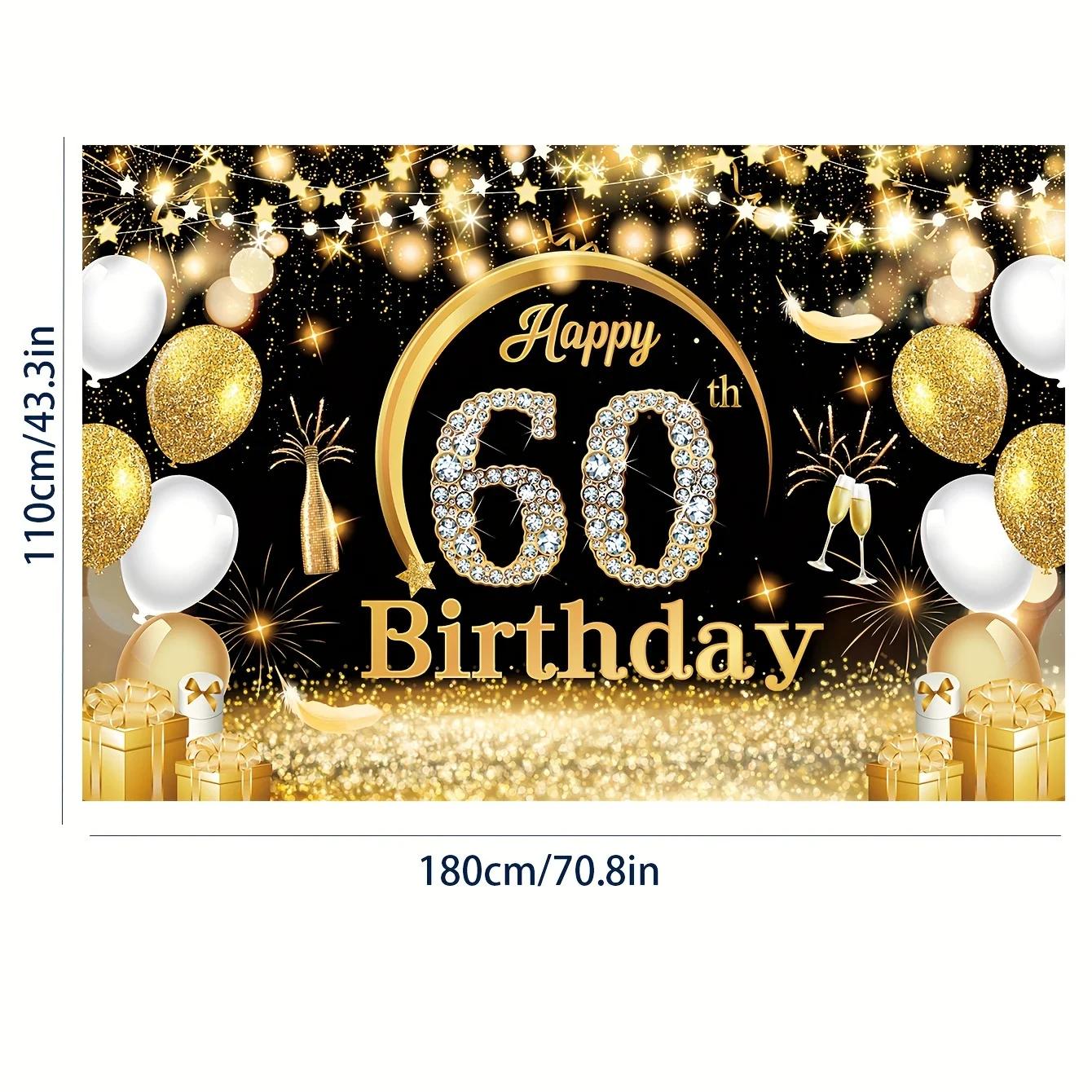 Aniversário Backdrop Banner, Comemore em grande estilo com impressionante fundo preto fotografia, decoração perfeita festa, 60 - Image 1