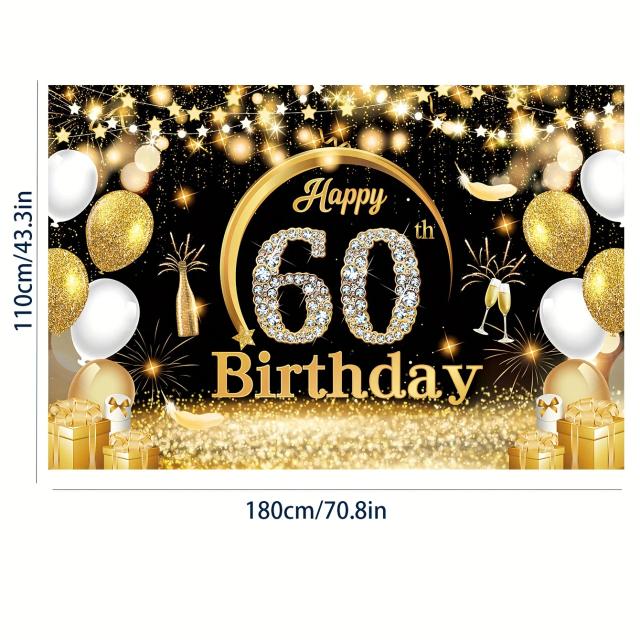 Aniversário em Grande Estilo: Banner de Fundo Preto para uma Festa Inesquecível de 60 Anos
