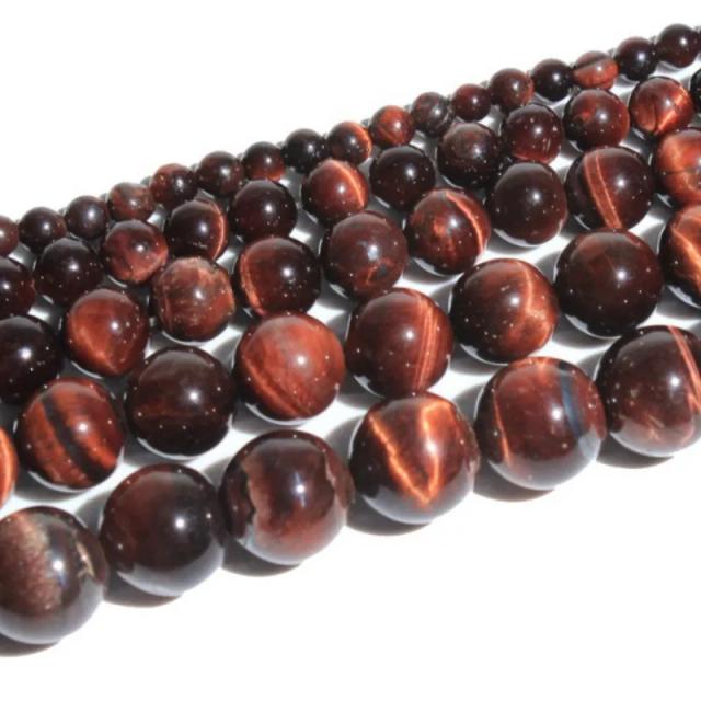 Contas Redondas de Olho de Tigre Vermelho Natural para Bijuterias Elegantes