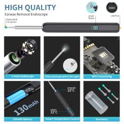 Ne3 limpador de ouvido de alta precisão, ferramenta de remoção de cera de ouvido com câmera, luz led, otoscópio sem fio, kit de limpeza de ouvido inteligente, melhor presente - Image 2