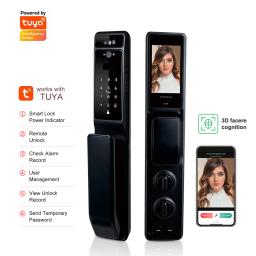 TUYA-Smart Door Lock com 3D Face, Monitor de Câmera de Segurança, Senha de Impressão Digital Inteligente, Chave Eletrônica Biométrica Desbloqueio - Image 1