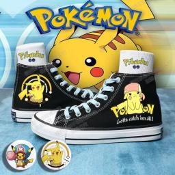 Sapatos de lona anime Pokémon Pikachu para meninos e meninas, sapatos baixos impressos pintados à mão, respirável de cano alto, presente de estudante, novo, verão - Image 3