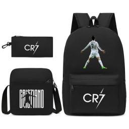 Mochila impressa Cristiano Ronaldo Football Star, conjunto de três peças, estilo fã, CR7 - Image 1