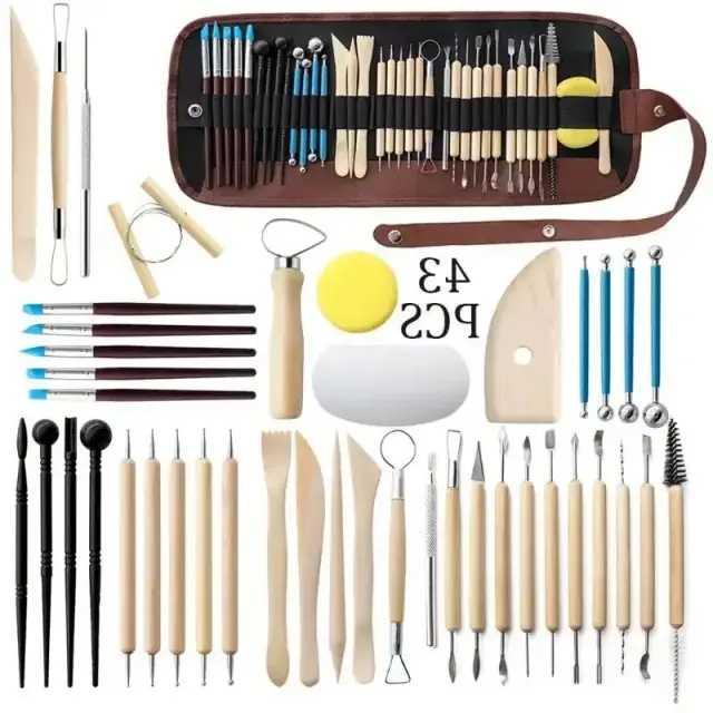 Kit Completo de Ferramentas para Modelagem em Argila Cerâmica - 43 Peças para Escultura e Artesanato DIY