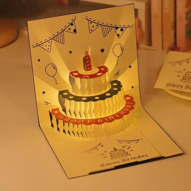Cartões Pop-up Musicais 3D com Envelope para Meninas - Aniversários e Todas as Ocasiões com Luz LED