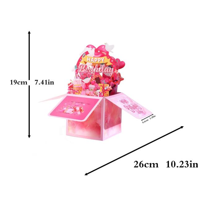 Cartão 3D Pop Up de Feliz Aniversário com Envelope - Surpreenda com Presentes de Festa e Mensagens de Bênção
