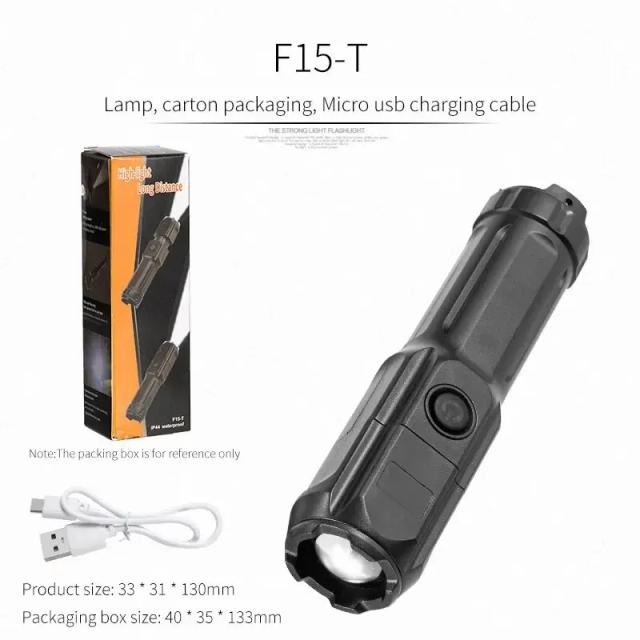 Lanterna Tática Recarregável com Zoom Telescópico e 4 Modos de Iluminação, Impermeável e Ideal para Camping e Pesca