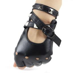 Luvas de couro PU rebite sem dedos para crianças e adultos, luvas de meio dedo, estilo rock punk, bandagem oca, festa - Image 5