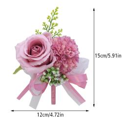 Corsage de pulso masculino para casamento, pulseira de dama de honra, seda flor, rosa vermelha, alfinetes do noivo, boutonniere - Image 5