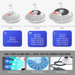 Solar recarregável Camping lâmpada LED, controle remoto, lanterna de carga, portátil, emergência, noite mercado luz, ao ar livre, casa - Image 2