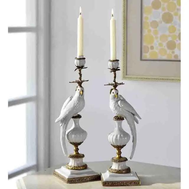 Castiçal Moderno de Cerâmica e Porcelana Branca com Estátua de Pássaro para Decoração Luxuosa