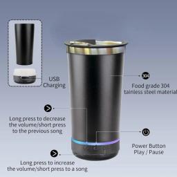 Copo de música portátil com abridor de garrafa de aço inoxidável 16oz reutilizável simples garrafa de água alto-falante sem fio bluetooth - Image 3