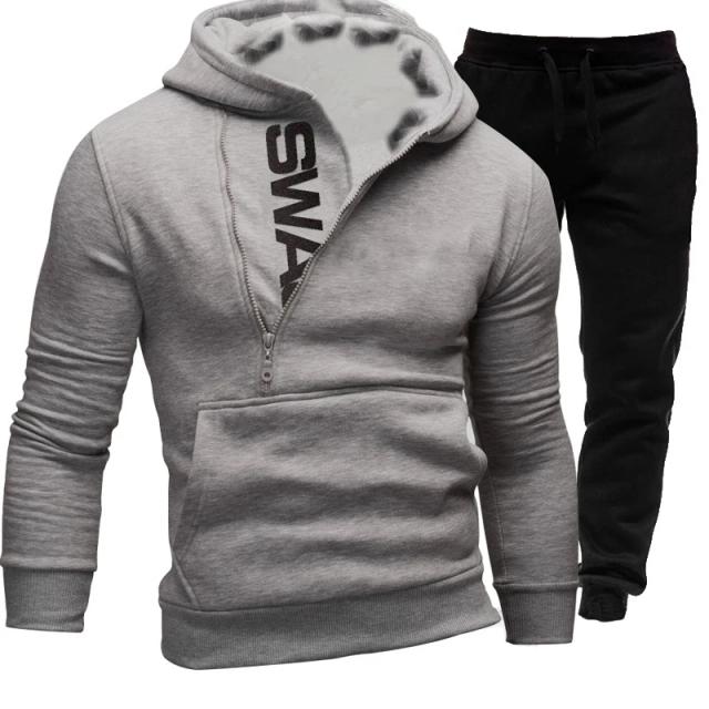 Conjunto Masculino de Treino com Zíper e Capuz: Roupas Esportivas Estilosas para Corrida com Estampa Moderna