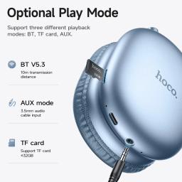 Hoco sem fio bluetooth 5.3 música fone de ouvido microfone alta fidelidade áudio estéreo som 800mah esporte 40mm driver 90 horas endura - Image 6