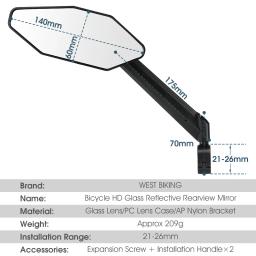 WEST BIKING Wide-Angle HD Bicicleta Espelho Retrovisor Ajustável Segurança MTB Road Bike Back Sight Reflector Ciclismo Acessórios - Image 6