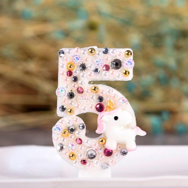 Festa de Aniversário Unicórnio: Velas para Crianças com Toppers de Bolo Rosa e Decoração de Diamante para 1 a 4 Anos