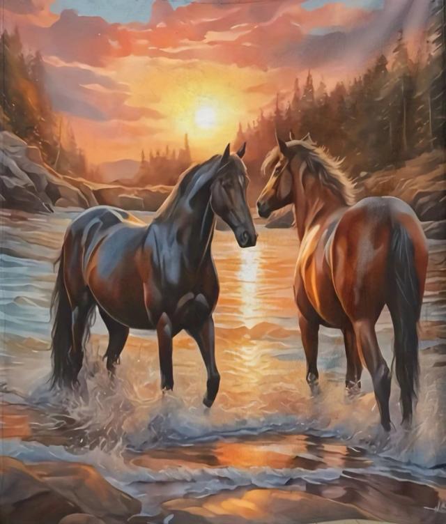 Cobertor Cavalos ao Pôr do Sol Macio e Aconchegante para Casa