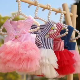 Roupas listradas para cães e gatos pequenos, fantasias para animais, vestido para gatinhos macios, roupa para cachorros, roupas para animais, primavera e verão - Image 2