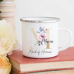 Copos de dama de honra florais personalizados, linda festa nupcial caneca, inicial personalizada com nome, canecas de café, presentes de honra - Image 5