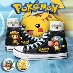 Sapatos de lona anime Pokémon Pikachu para meninos e meninas, sapatos baixos impressos pintados à mão, respirável de cano alto, presente de estudante, novo, verão - Image 4
