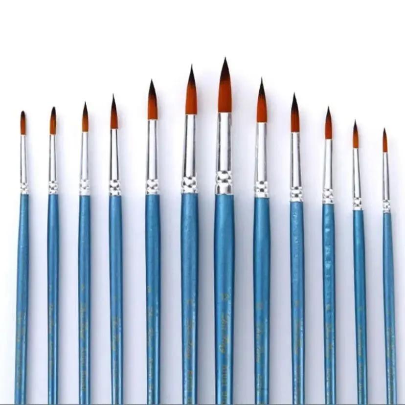 Kit 12 pincéis ponta arredondada artístico aquarela varios tamanhos básico - Image 1