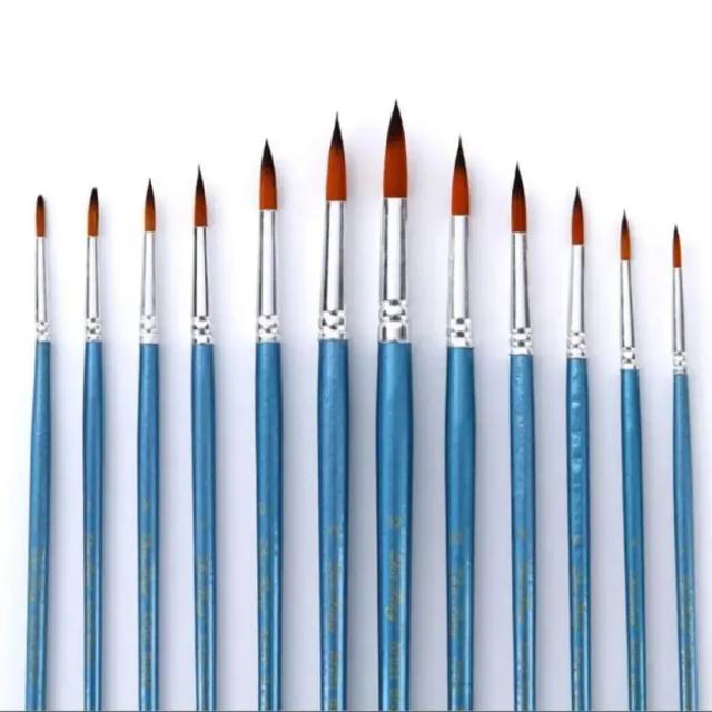 Conjunto de 12 Pincéis Artísticos de Ponta Arredondada para Aquarela em Vários Tamanhos