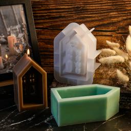 Casa Vela Silicone Mold Set, DIY Simulação Villa Art, Vela Fazendo Ferramenta, Resina Epóxi Plástico Moldes, Decoração de Natal Presente - Image 3