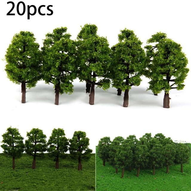 Mini Árvores Decorativas para Micro Paisagens - 20 Peças de Acessórios Plásticos de 8cm para Cenários de Trem e Ferrovias DIY