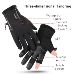 Luvas de ciclismo polar para homens e mulheres, motociclista, tela sensível ao toque, antiderrapante, à prova de vento, quente, impermeável, esportes, luvas de esqui com zíper, inverno - Image 4