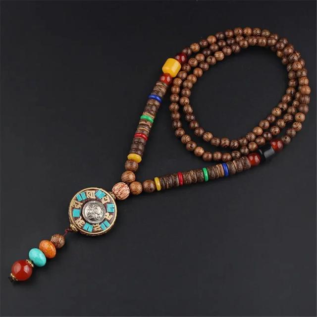 Handmade Nepal Budista Mala Bead Colar Pingente para Mulheres, Pérolas De Madeira Étnica, Presentes Longos De Joalheria