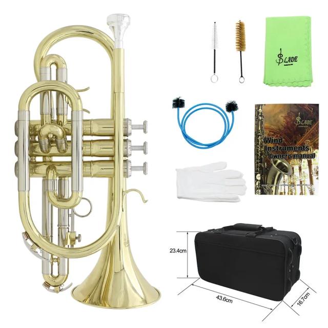 Corneta Bb Profissional Slade em Latão com Estojo e Acessórios para Instrumentos Musicais de Alta Performance