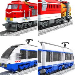 Ausini-Cidade Trem Modelo Blocos De Construção, vagão, transporte de carga, passageiro Estação Ferroviária, trilho Faixas, Locomotiva Construção Brinquedos - Image 5