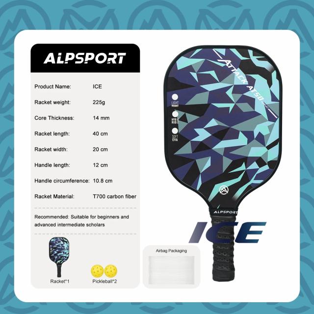 Alpsport Raquete de Pickleball Ice T700 Carbono