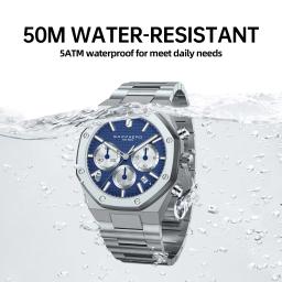 Sapphero relógio masculino à prova dwaterproof água função cronógrafo data brilhante mãos relógio de aço inoxidável relógio de negócios para presente masculino - Image 6