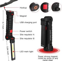 Lanterna LED recarregável portátil, luz de trabalho, gancho pendurado, magnético com bateria builtin, usb, flash light, camping, tocha de reparo - Image 5