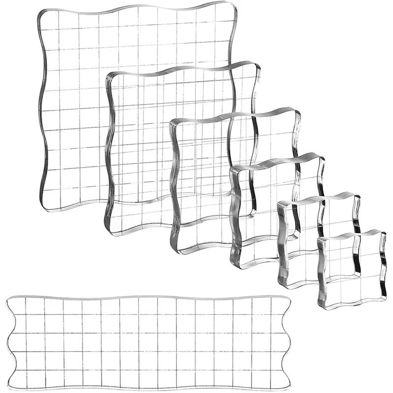 Ferramentas De Estampagem De Acrílico Blocos Conjunto Com Grade, Blocos De Selo Claro, Artesanato De Scrapbooking, Cartões De Agenda Livro, 7 Pcs - Image 1