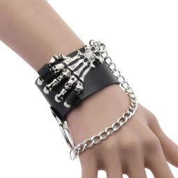 Pulseiras de couro para mulheres e homens, Pulseira de pulso, Braceletes de mão, Halloween Grunge, Crânio Punk, Finger Jewelry, Steam Punk - Image 3