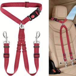 Cinto de segurança Double Dog Restraint, No Tangle Dog Leash, Dever ajustável, Elastic Puppy Lead, Arnês em viagens de veículos para 2 cães - Image 1