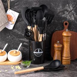 Silicone utensílio conjunto com suporte plástico, 14pcs - Image 1