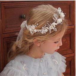 Headband e flor de pulso para crianças, pérola cristal Corsage, dama de honra mão flores, casamento, noiva bonita, acessórios do casamento - Image 1