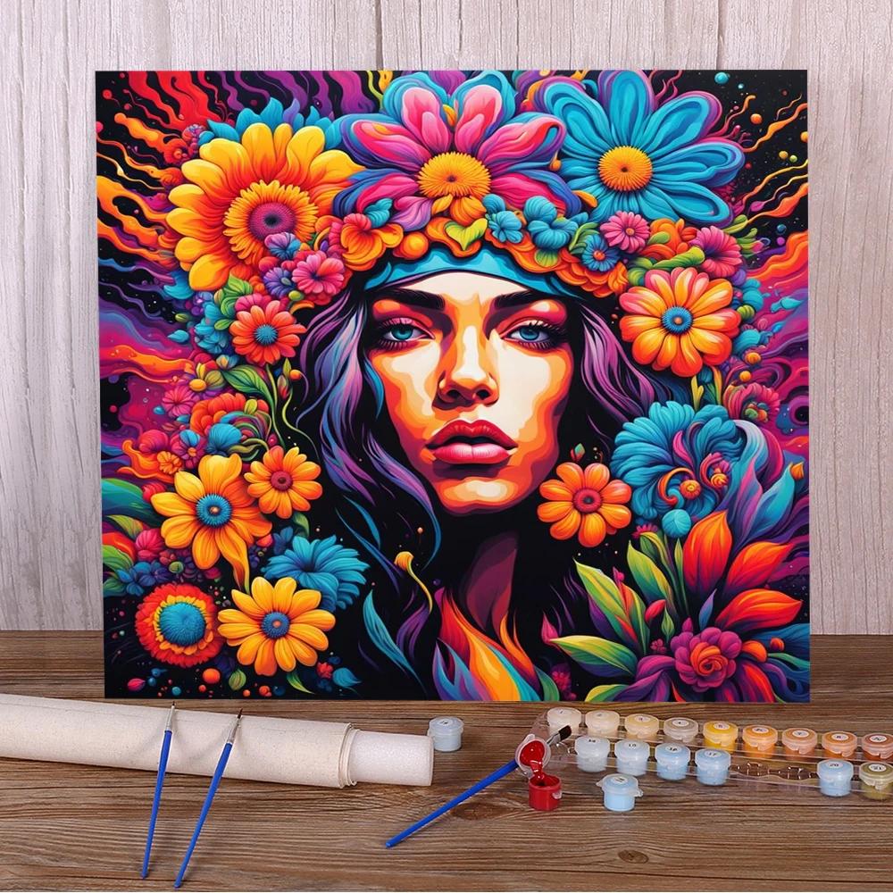 Kits de Pintura para Adultos e Crianças, Retrato, Menina, Flores, Pintura, Artesanato, Decoração de Casa, Presente da Criança, Quente, Dropshipping - Image 1