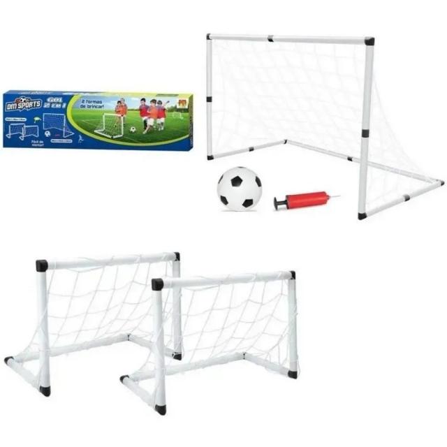 Trave Gol Mini Futebol Infantil 2x1 com Bola e Bomba Dm Toys DMT5937