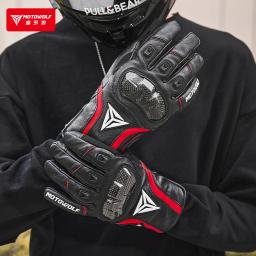 MOTOWOLF-Luvas De Motocicleta De Fibra De Carbono, Windproof, Prevenção De Quedas, Pele De Carneiro, Luva Touchable, 3Mcotton, Pelúcia, Ciclismo - Image 1