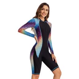 Fato de surf de peça única feminino, manga comprida, estampado bonito, esportes aquáticos, protetor solar, praia, nadar, lancha, roupas de surf, moda - Image 5