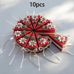 Caixas De Doces De Forma De Bolo De Triângulo Com Arco De Flor, Decoração De Festa De Aniversário De Casamento Suprimentos, Caixas De Embalagem De Saco De Doces - Image 1