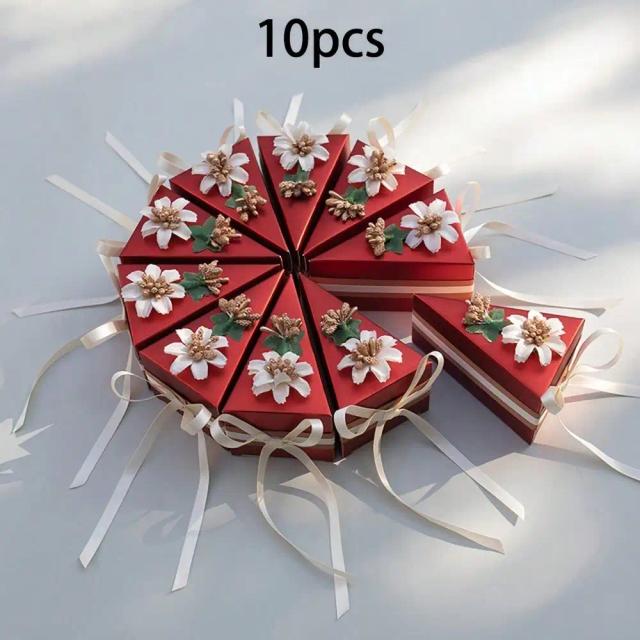 Caixas de Doces em Forma de Bolo de Triângulo com Decoração de Arco de Flor para Festas de Aniversário e Casamentos