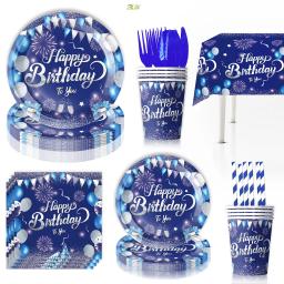 Blue Diamond Party Louça, Conjunto De Placa De Papel De Aniversário Descartável, Copos De Papel e Toalhas, Suprimentos De Decoração - Image 3