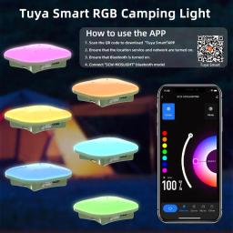 Lanterna de acampamento recarregável inteligente LED, controle Bluetooth por Tuya App, música Sync, RGB, iluminação de tenda ao ar livre, 13500mAh, 80W - Image 3