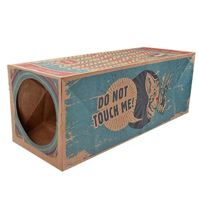 Túnel Dobrável para Gatos em Papel Kraft com Impressão Divertida - Acessório Ideal para Brincadeiras e Atração de Animais de Estimação
