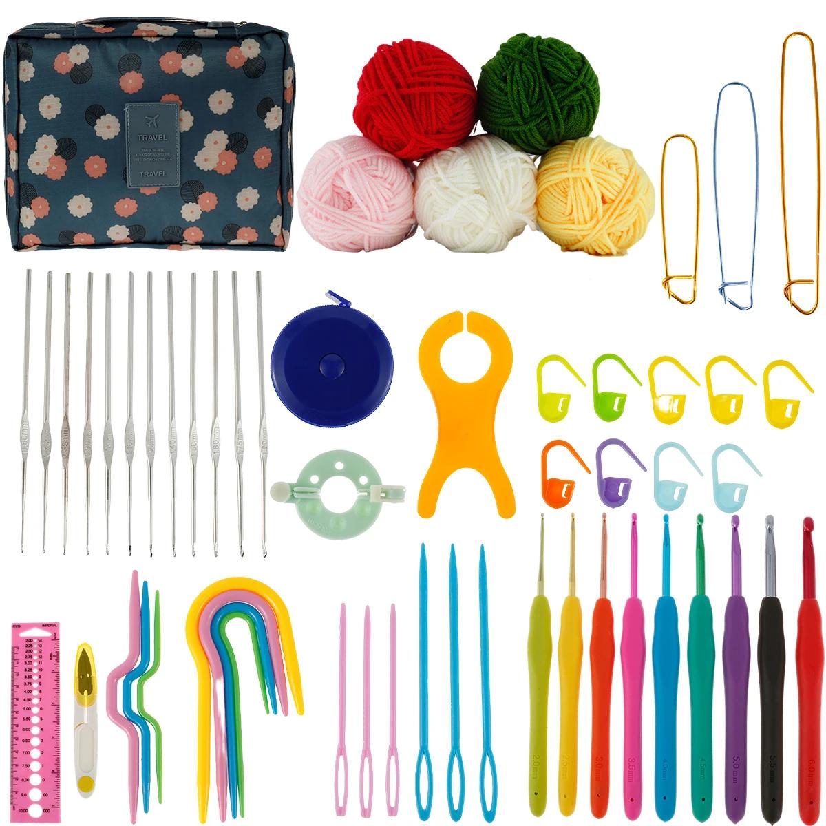 Kit de ferramentas de crochê ergonômico para iniciantes, iniciantes, fios DIY com sacola, presentes para adultos, 59 peças - Image 1